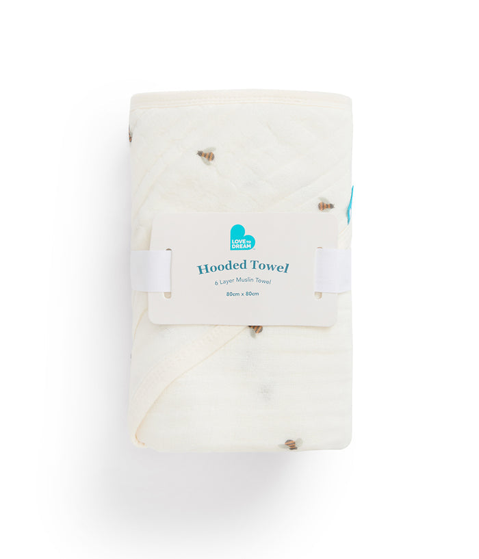 Hooded Towel Muslin Cream Bees
