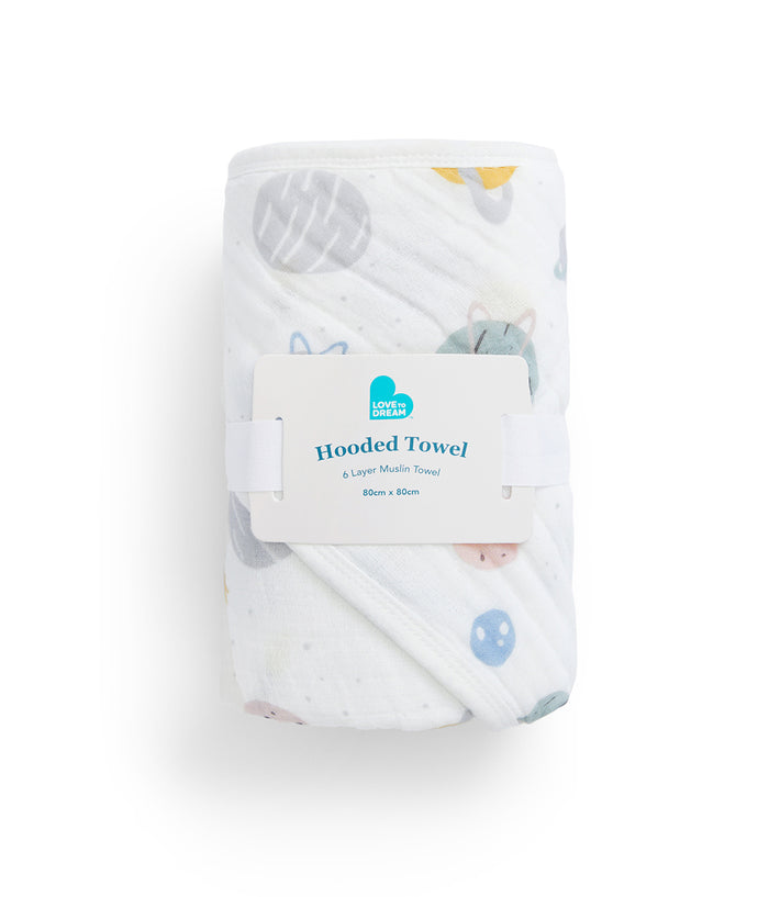 Hooded Towel Muslin White Rocket