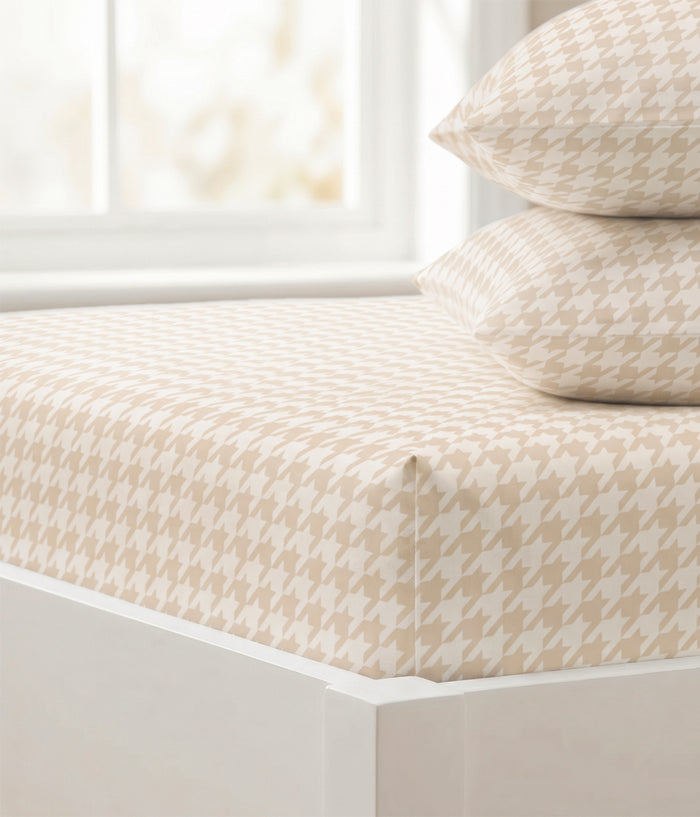 HushDry™ 2-in-1 Waterproof Fitted Double Sheet Viscose from Bamboo Tan Houndstooth