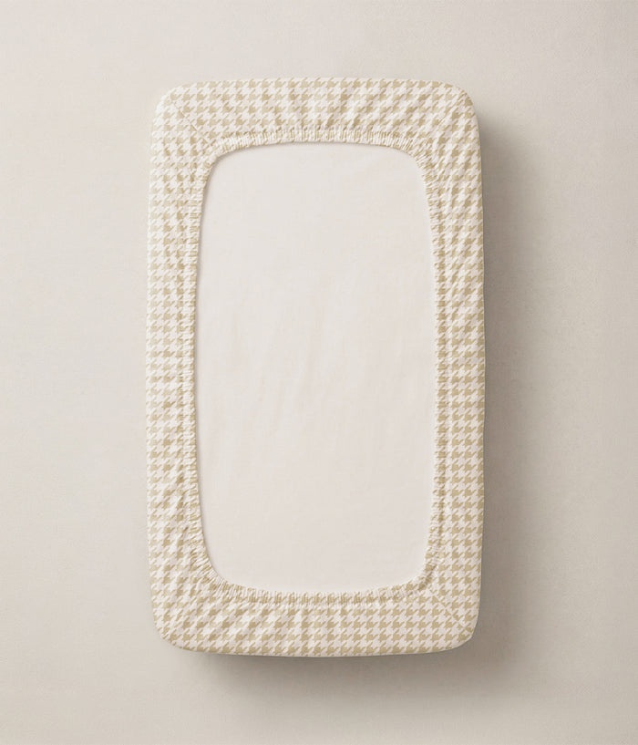 HushDry™ 2-in-1 Waterproof Fitted Side Sleeper Sheet Viscose from Bamboo Tan Houndstooth