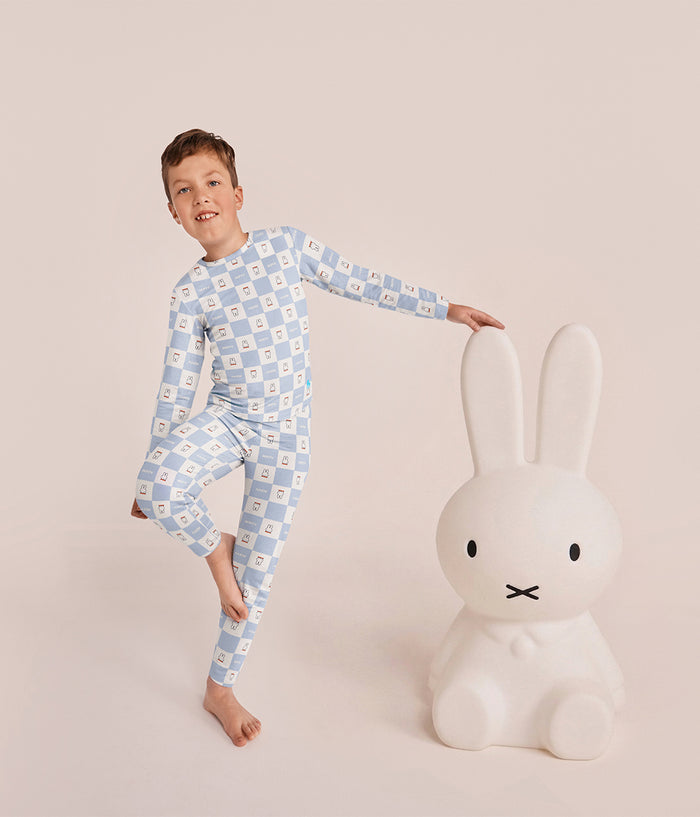 Kids Pyjama Set Long Sleeve Viscose from Bamboo Blue Miffy Checker
