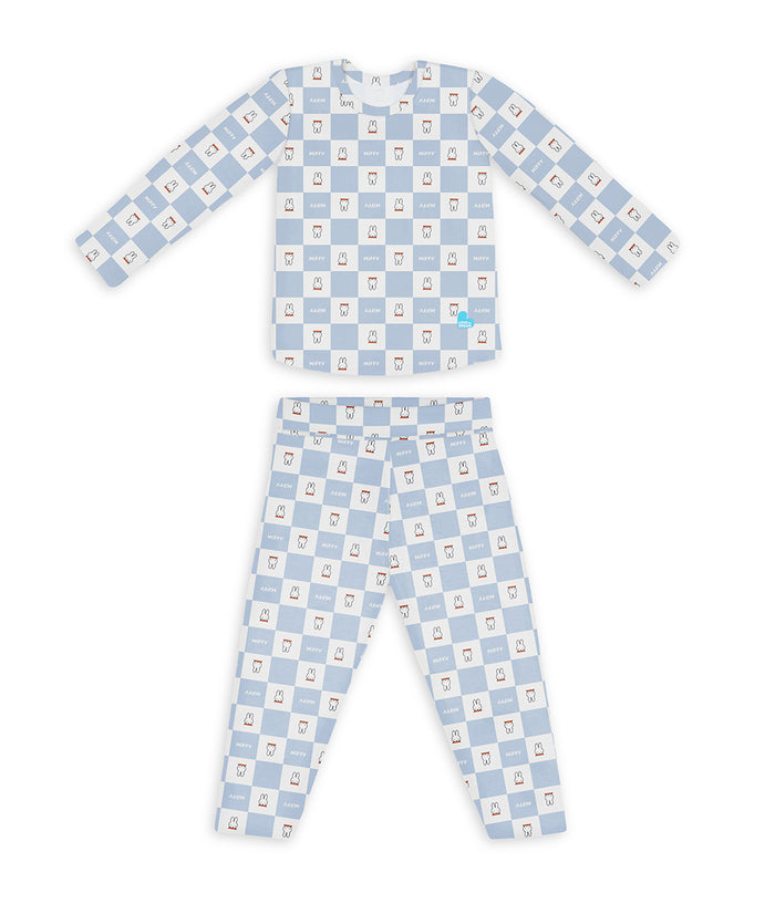 Kids Pyjama Set Long Sleeve Viscose from Bamboo Blue Miffy Checker