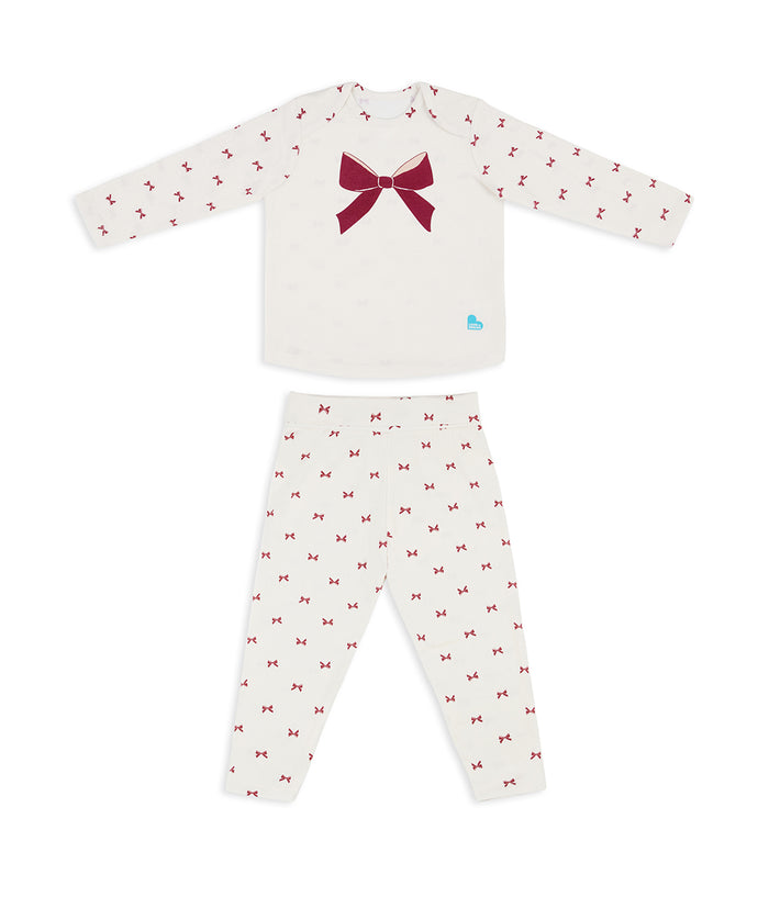Kids Pyjama Set Long Sleeve Viscose from Bamboo Cream Bows