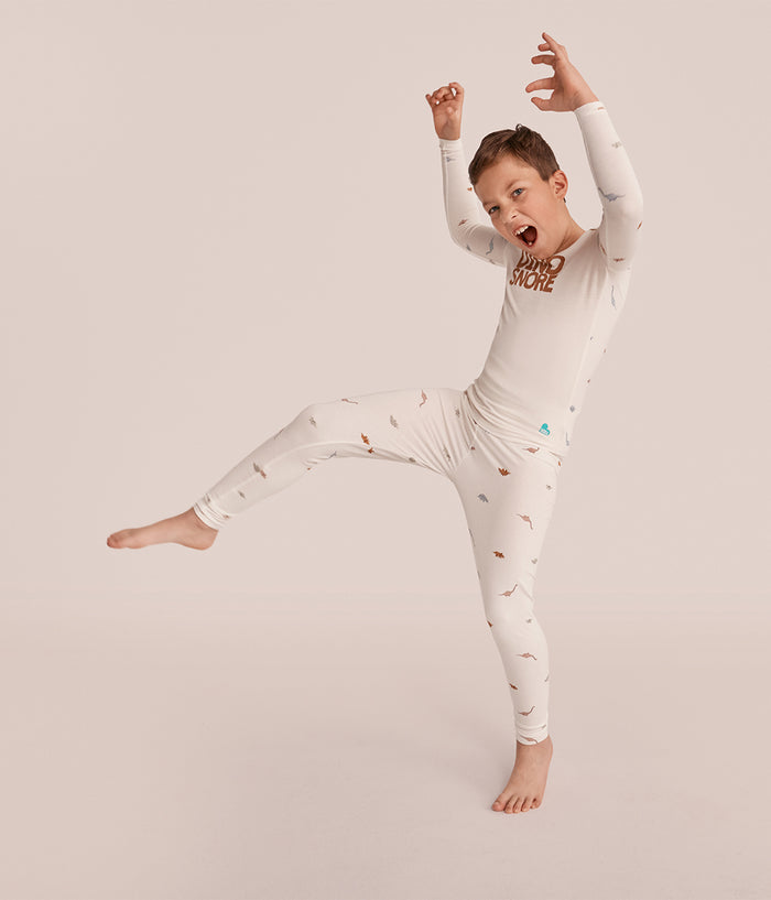 Kids Pyjama Set Long Sleeve Viscose from Bamboo Cream Dino Snore