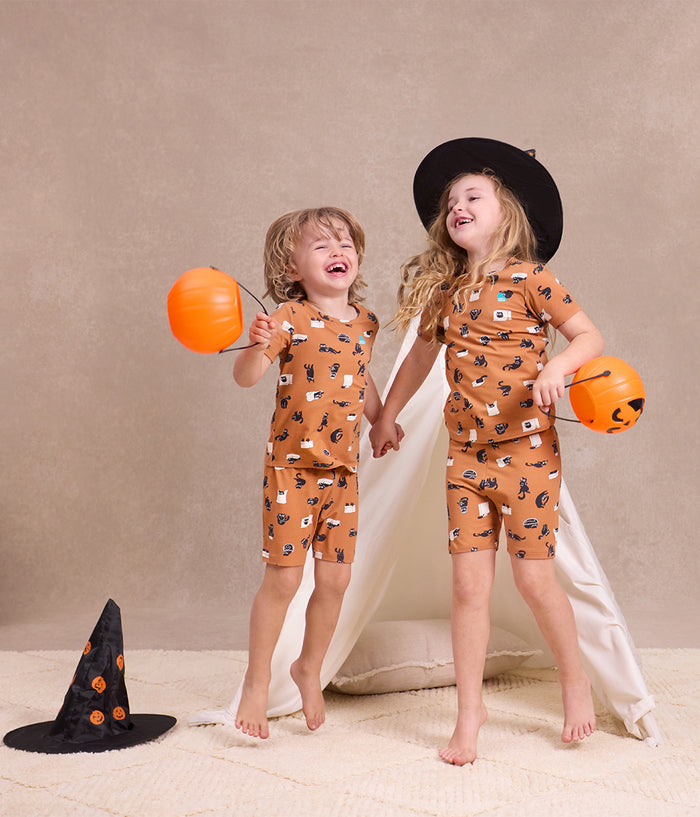Kids Pyjama Set Short Sleeve Viscose from Bamboo Hazel Black Cat Moods