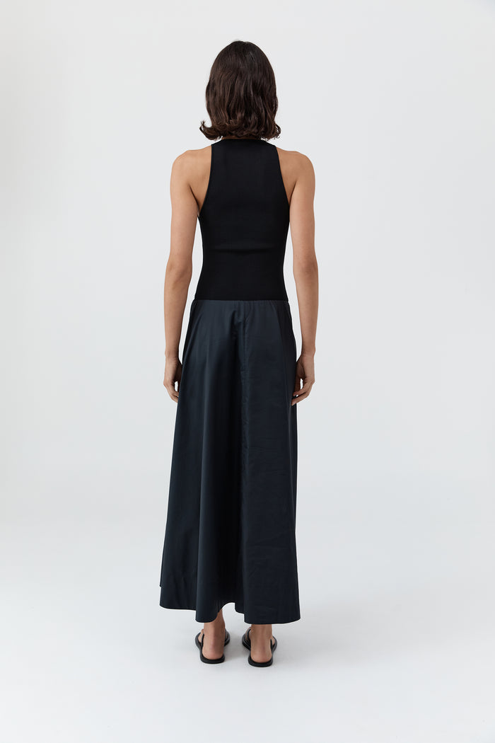 Knit Bodice Asymm Dress - Black