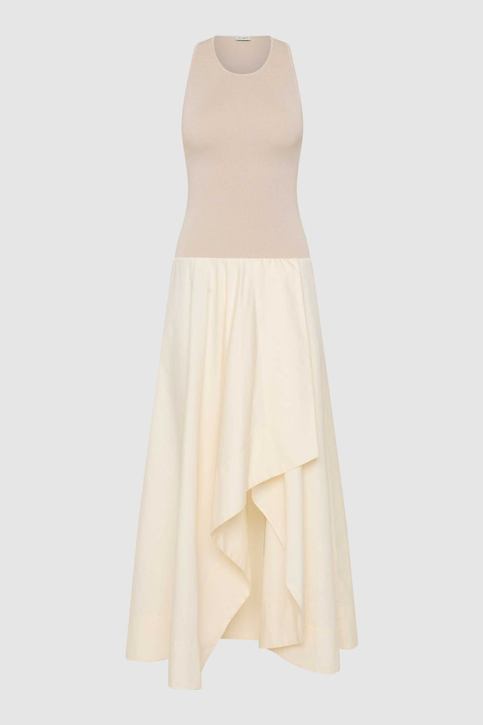 Knit Bodice Asymm Dress - Ecru