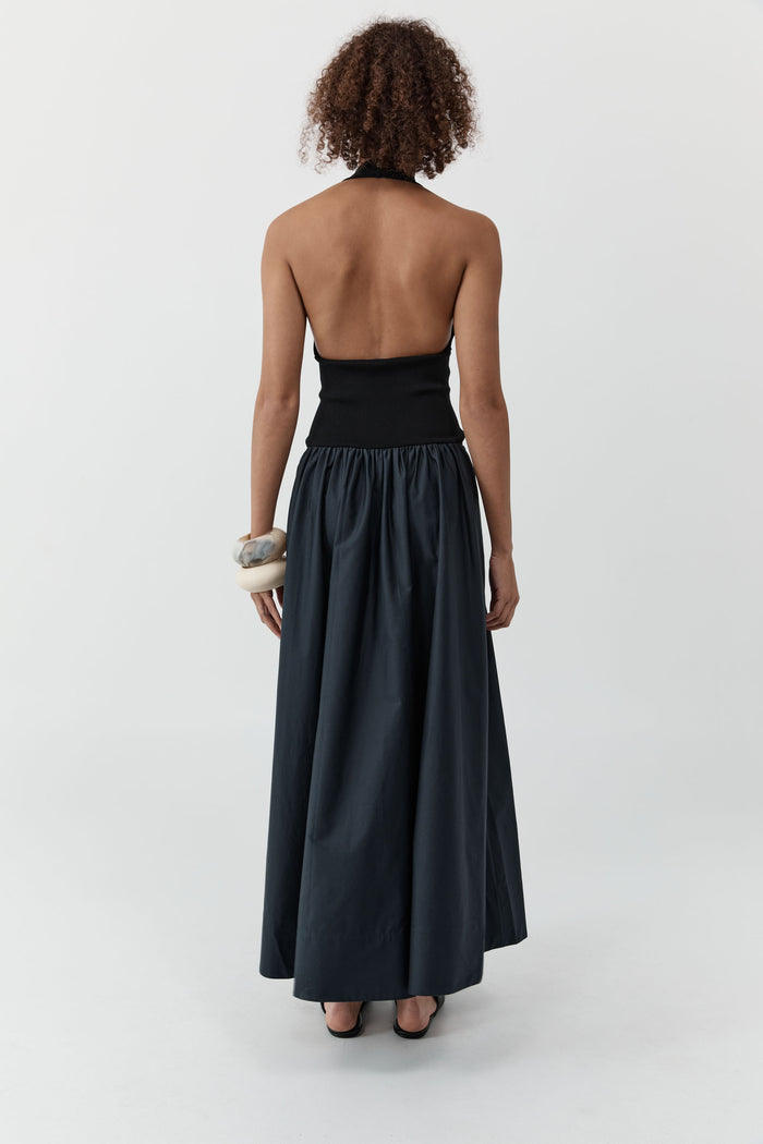 Knit Halter Backless Dress - Black