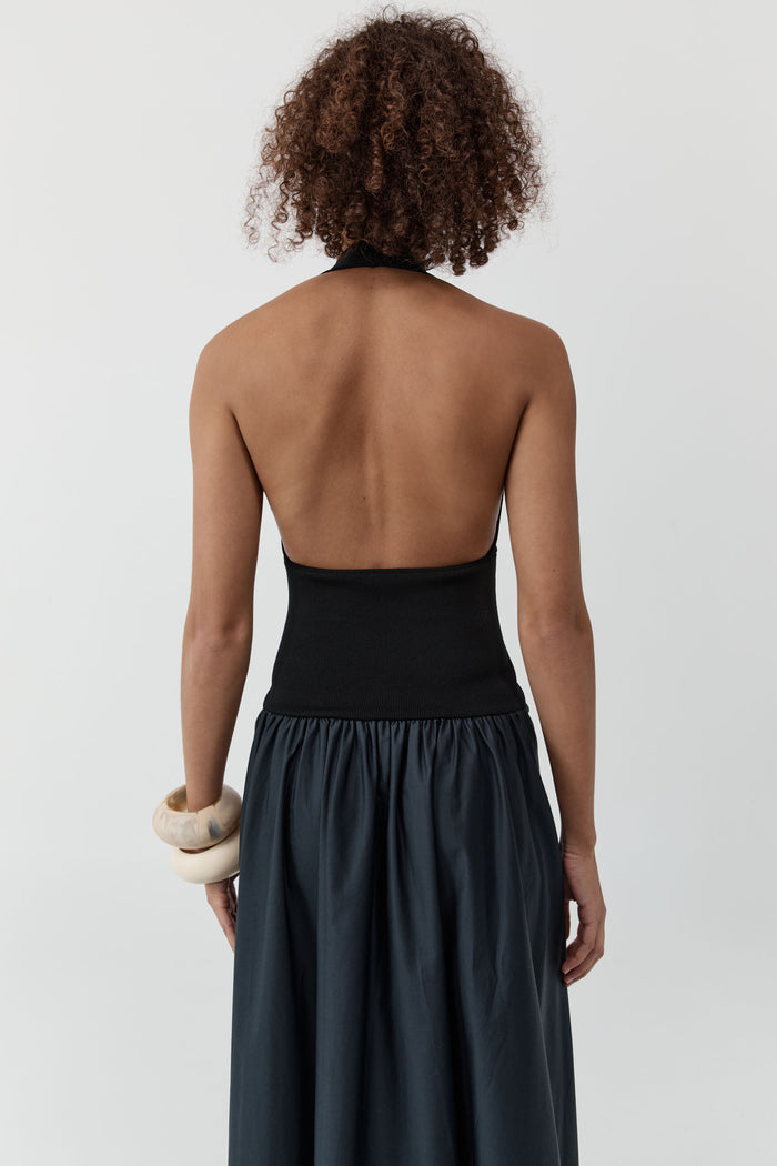 Knit Halter Backless Dress - Black