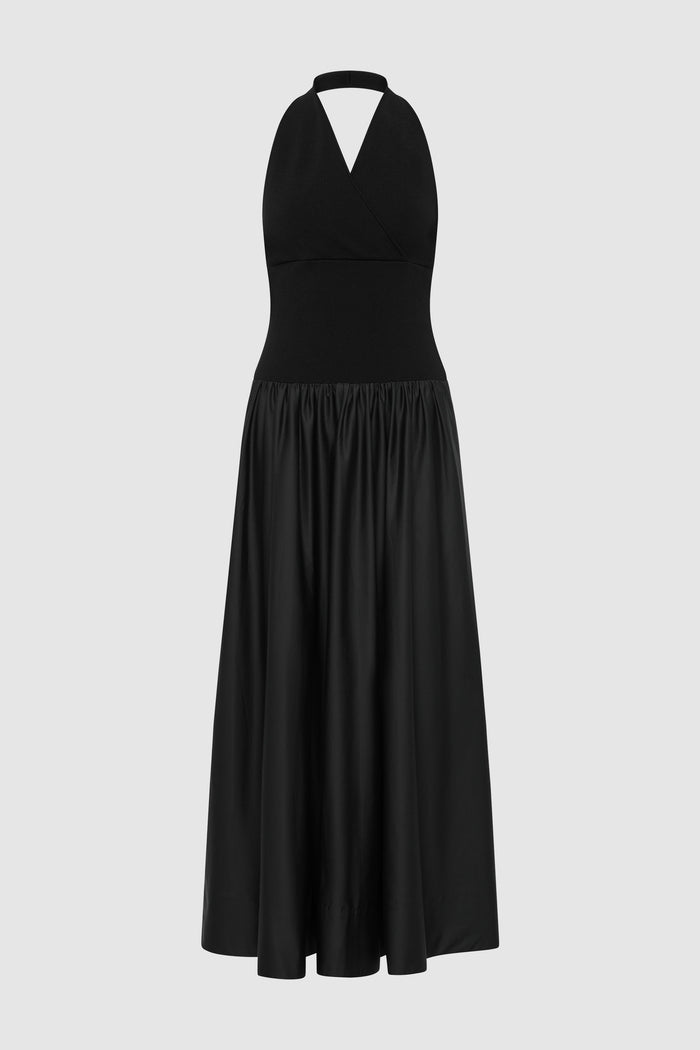 Knit Halter Backless Dress - Black