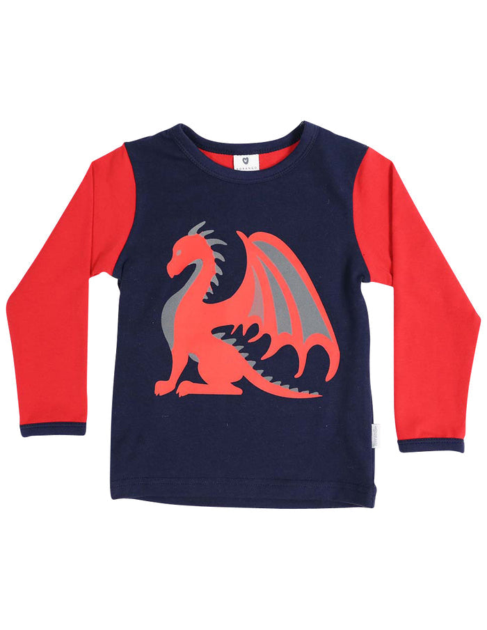 Korango Dragon Long Sleeve Dragon Print Tee - Red/Navy