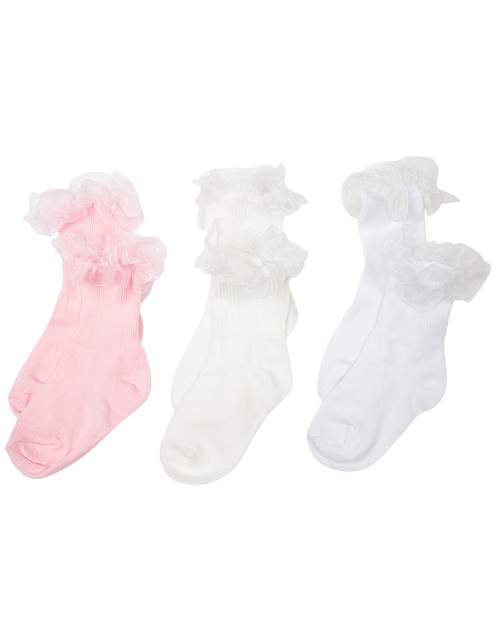 Korango Essentials Frill Socks - White/Ivory/Pink
