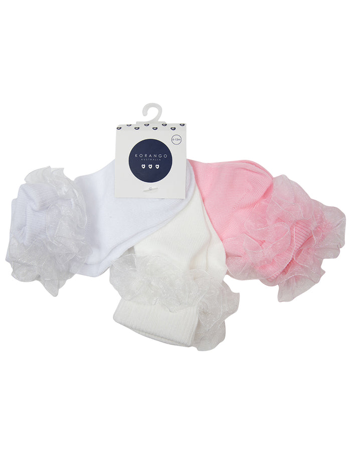 Korango Essentials Frill Socks - White/Ivory/Pink