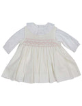 Korango Timeless Hand Smocked/Embroidered Cotton Twill Dress & Blouse - Ivory