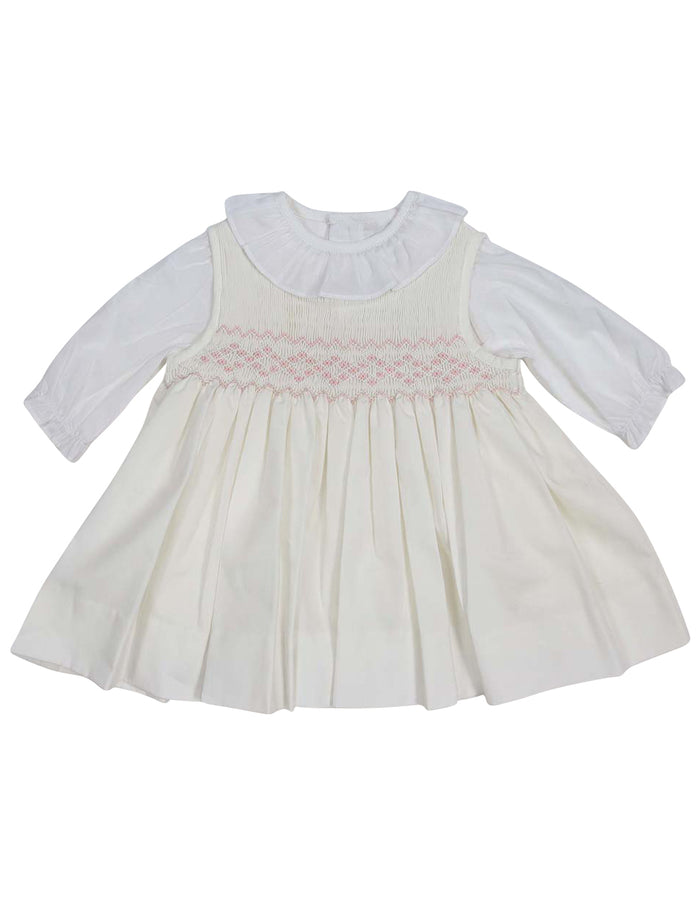 Korango Timeless Hand Smocked/Embroidered Cotton Twill Dress & Blouse - Ivory