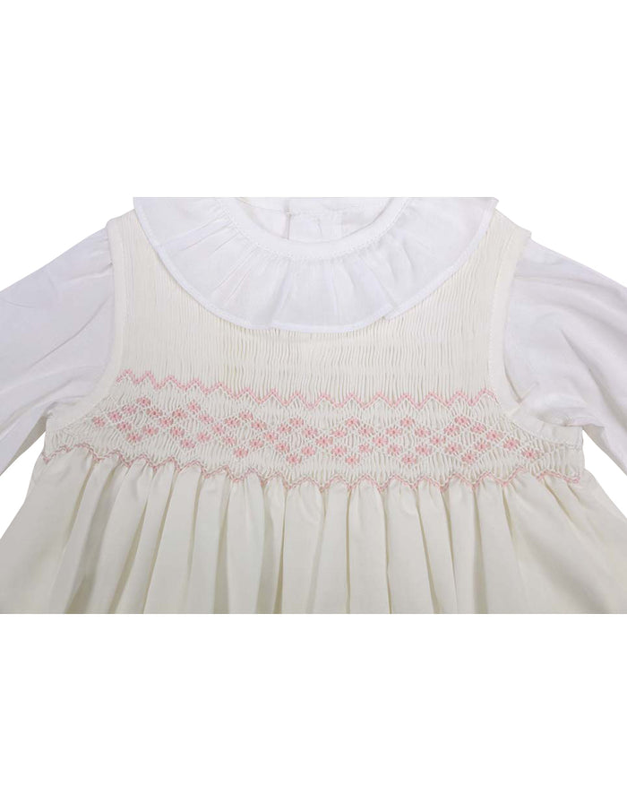 Korango Timeless Hand Smocked/Embroidered Cotton Twill Dress & Blouse - Ivory