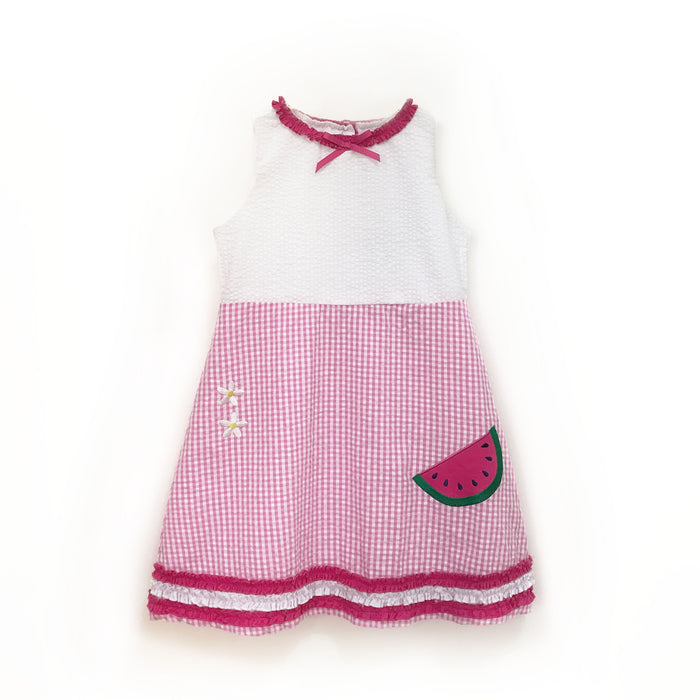 Korango Watermelon Seersucker Dress in Pink (Size 0-6Y)