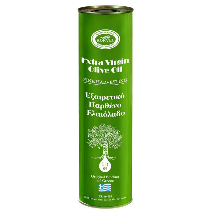 KORVEL Greek Extra Virgin Olive Oil metal tin 1 L