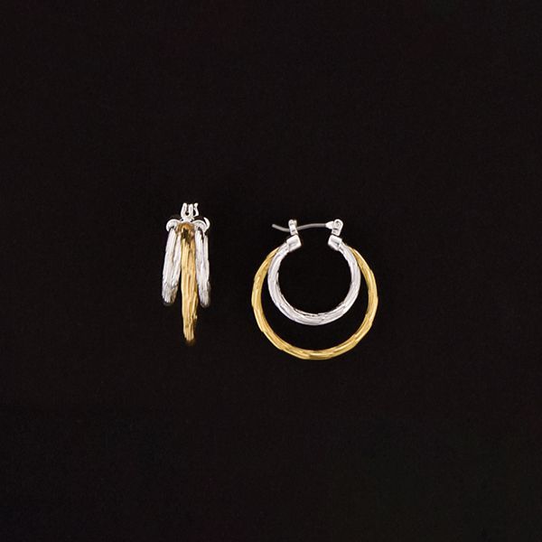 Ladies Two Tone Triple Hoop Earrings