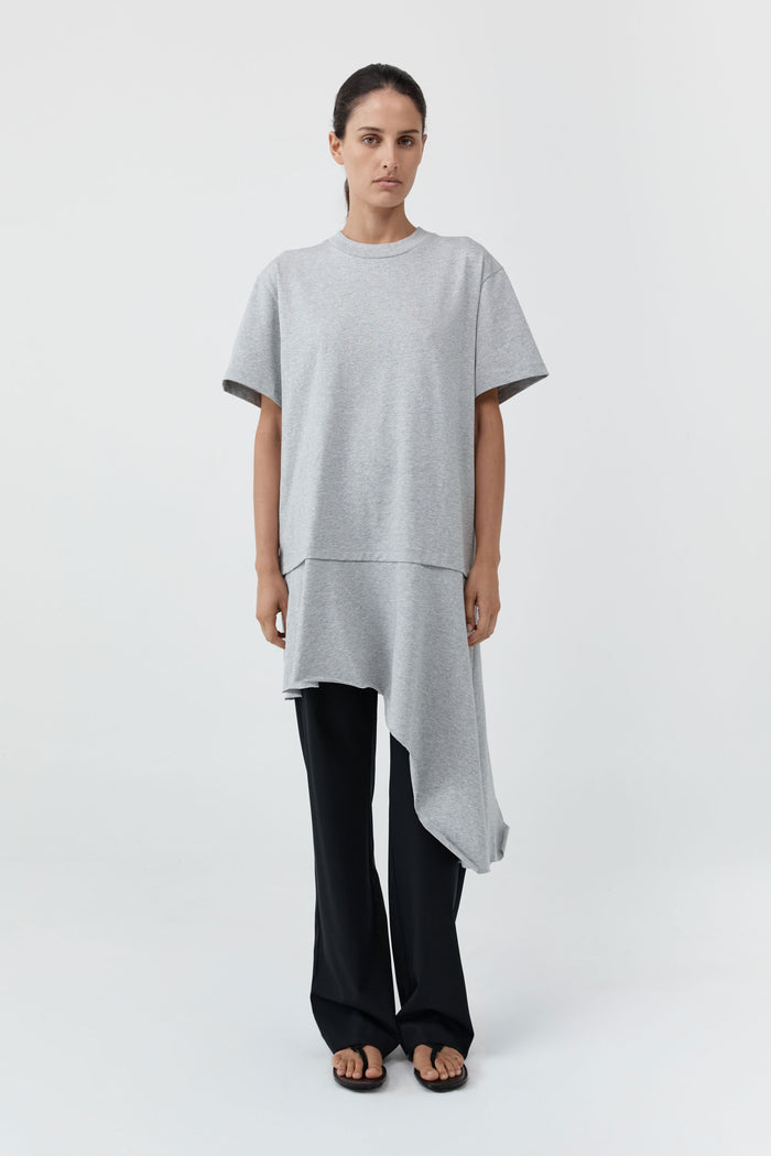 Layered Tee Mini Dress - Light Grey Marle