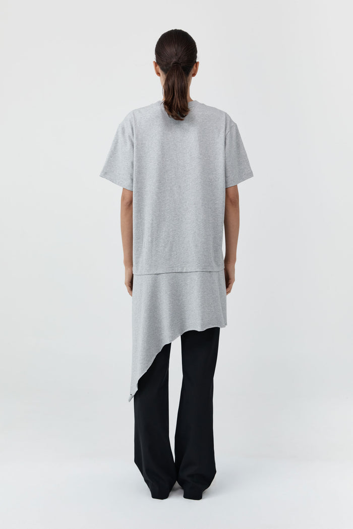 Layered Tee Mini Dress - Light Grey Marle