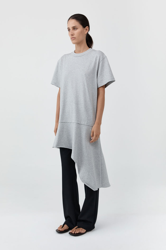 Layered Tee Mini Dress - Light Grey Marle