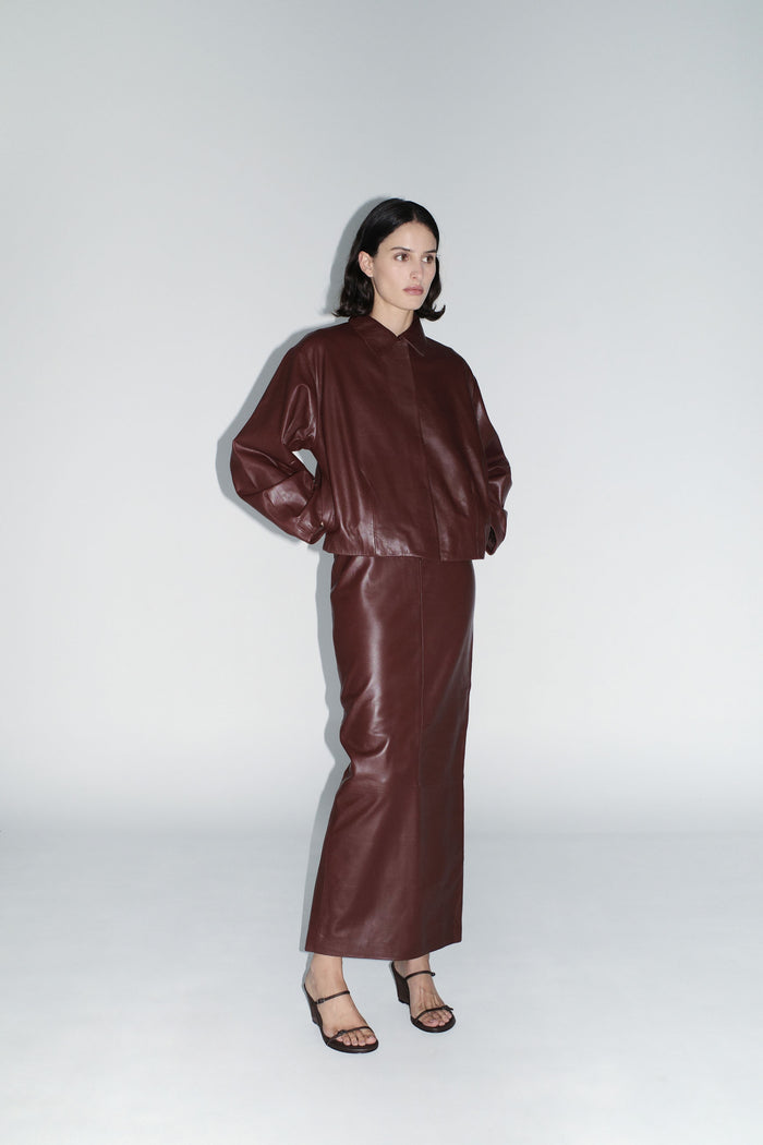 Leather Column Skirt - Rum
