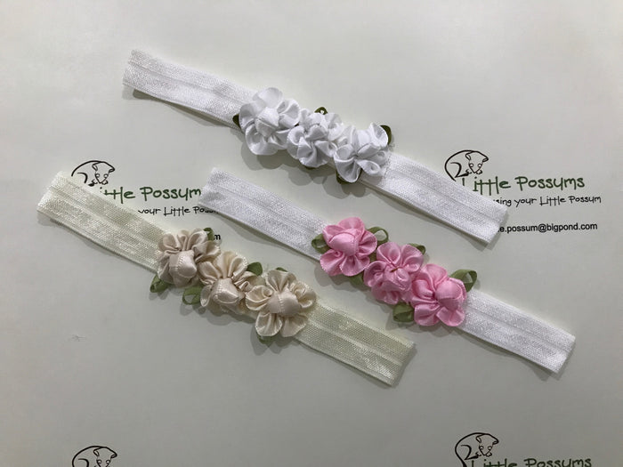 Little Possums 3 Satin Roses Headband