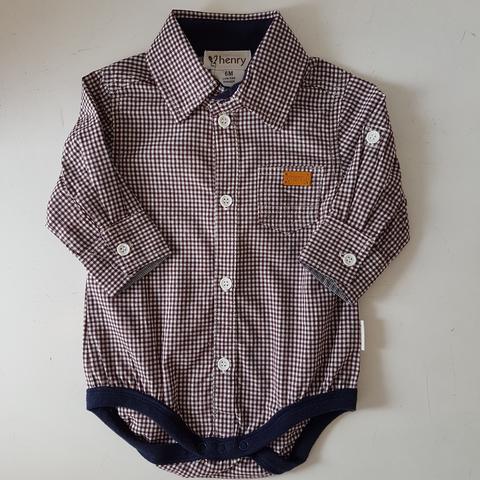 Love Henry Baby Boys Shirt Romper - Maroon Gingham