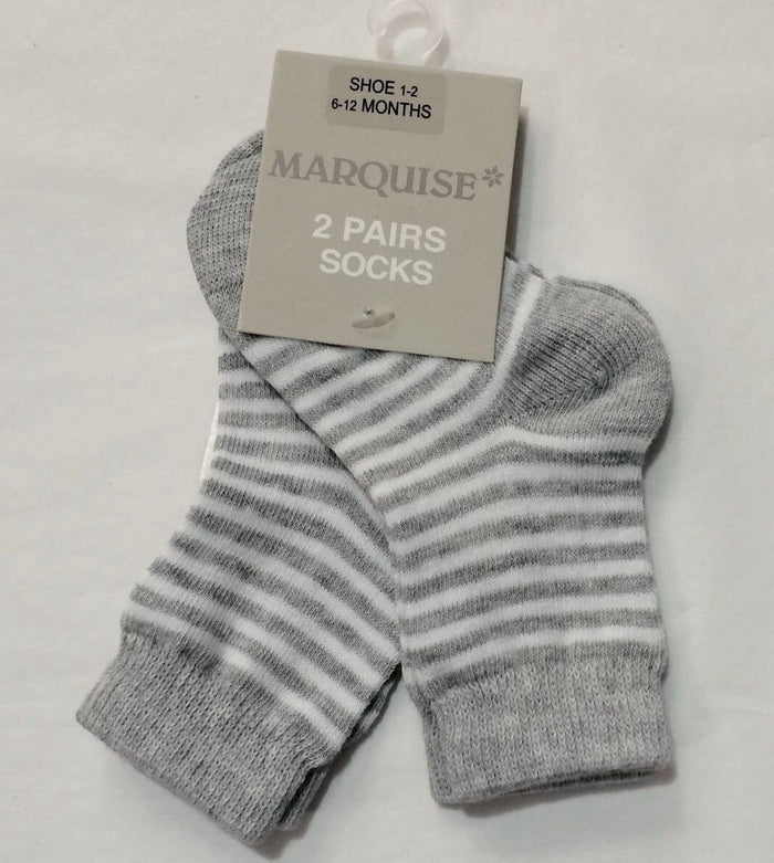 Marquise 2 Pack Grey Stripy Cotton Socks - Sweet Thing Baby & Childrens Wear