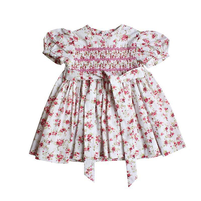 Meleze Frill Hand Smocked Dress - Red Floral