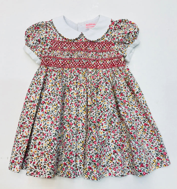 Meleze Hand Smocked Dress- Red Floral