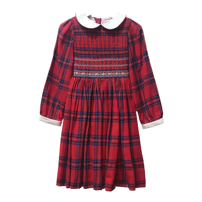 Meleze Hand Smocked Dress in Royal Stewart Tartan (Size 6M-8Y)