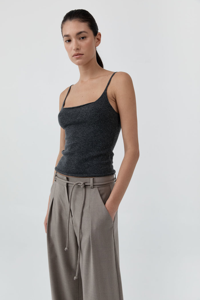Merino Wool Slim Tank - Charcoal Melange