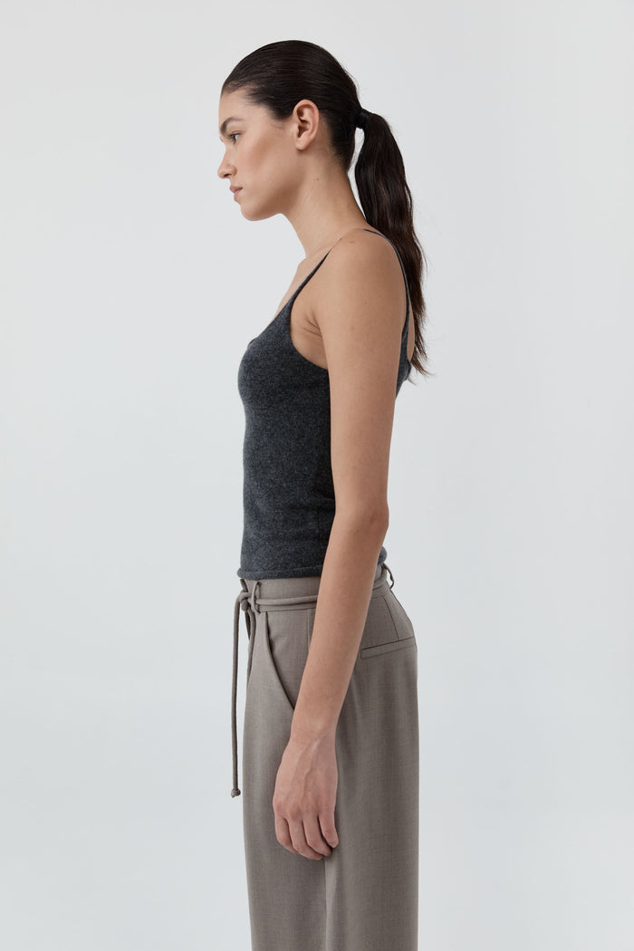 Merino Wool Slim Tank - Charcoal Melange