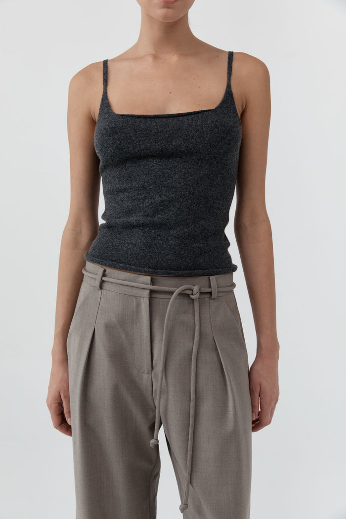 Merino Wool Slim Tank - Charcoal Melange