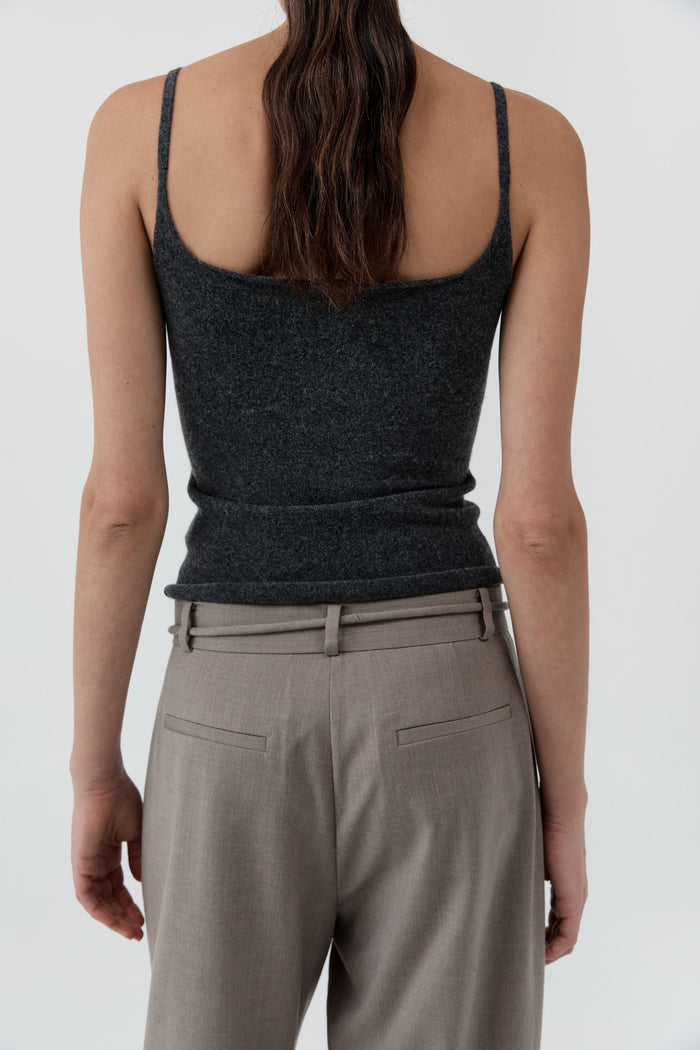Merino Wool Slim Tank - Charcoal Melange