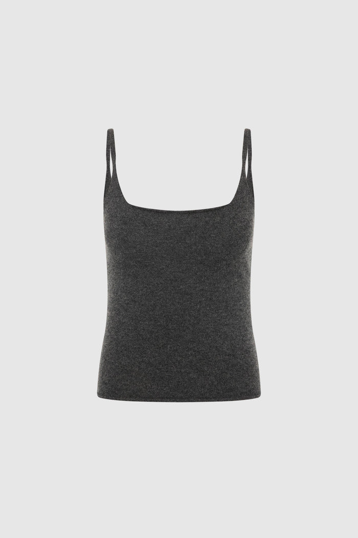 Merino Wool Slim Tank - Charcoal Melange