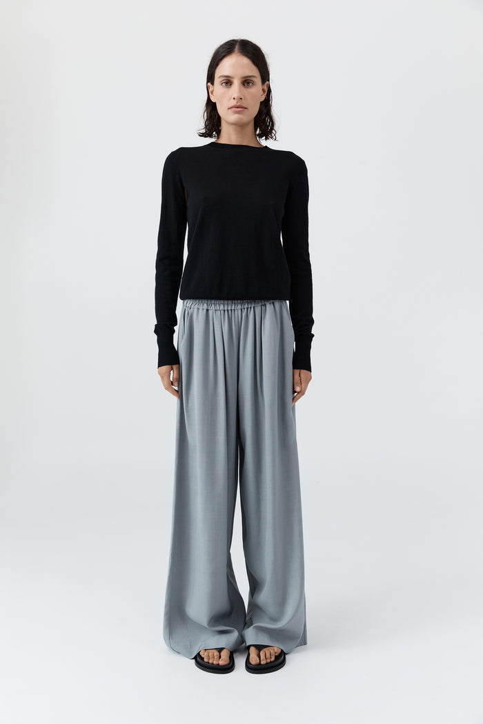 Merino Wool Slit Sleeve Sweater - Black
