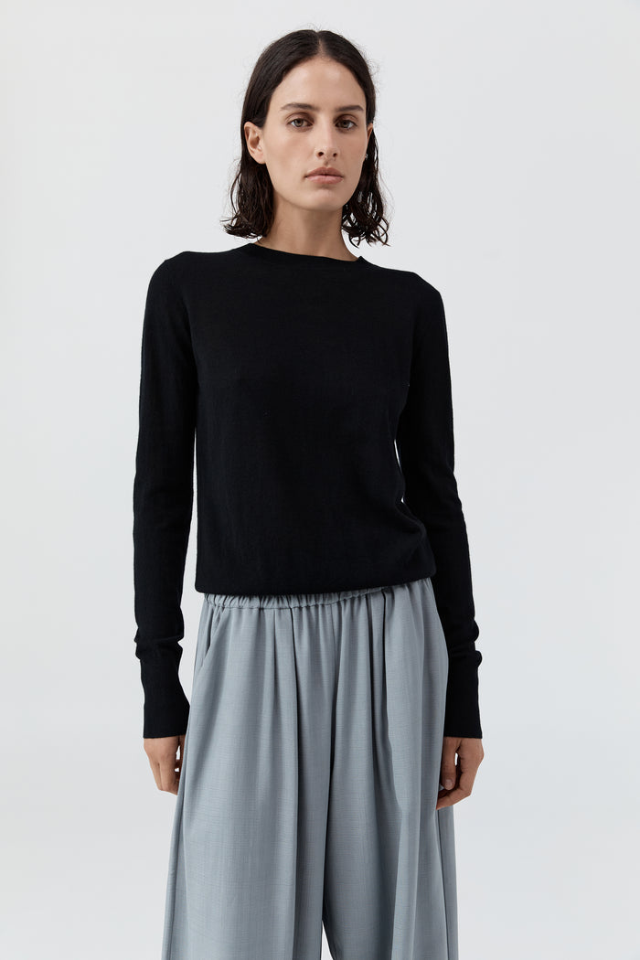 Merino Wool Slit Sleeve Sweater - Black