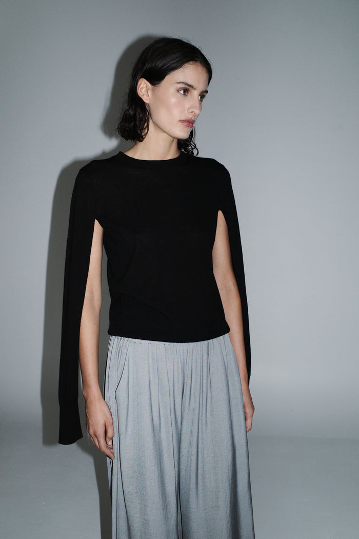 Merino Wool Slit Sleeve Sweater - Black