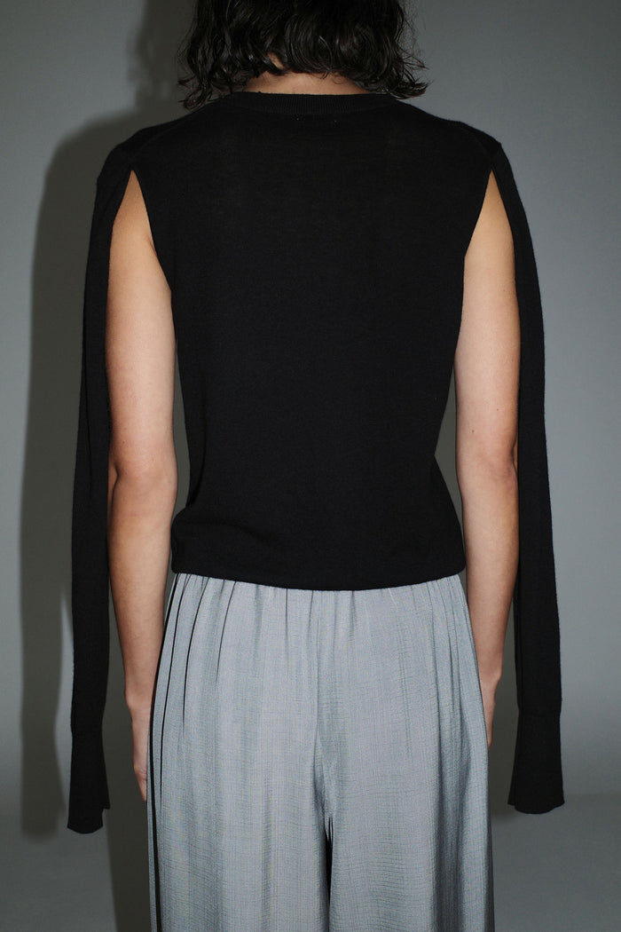 Merino Wool Slit Sleeve Sweater - Black