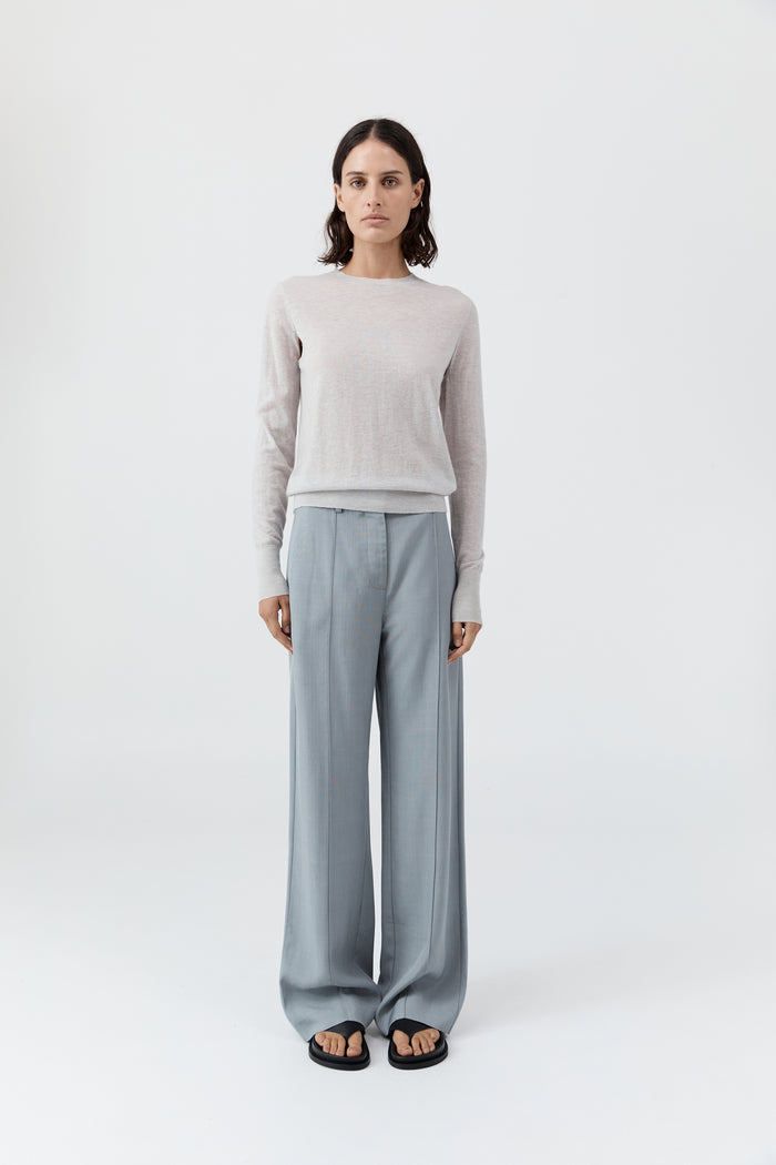 Merino Wool Slit Sleeve Sweater - Light Grey Marle