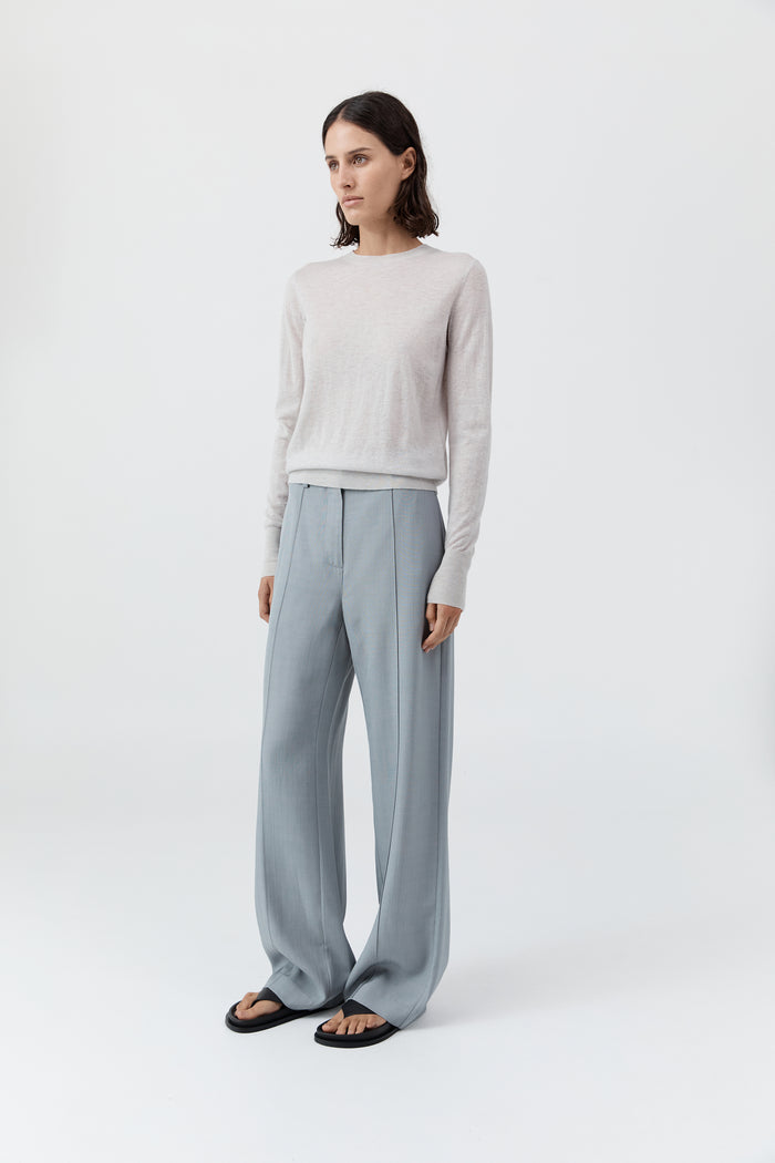 Merino Wool Slit Sleeve Sweater - Light Grey Marle