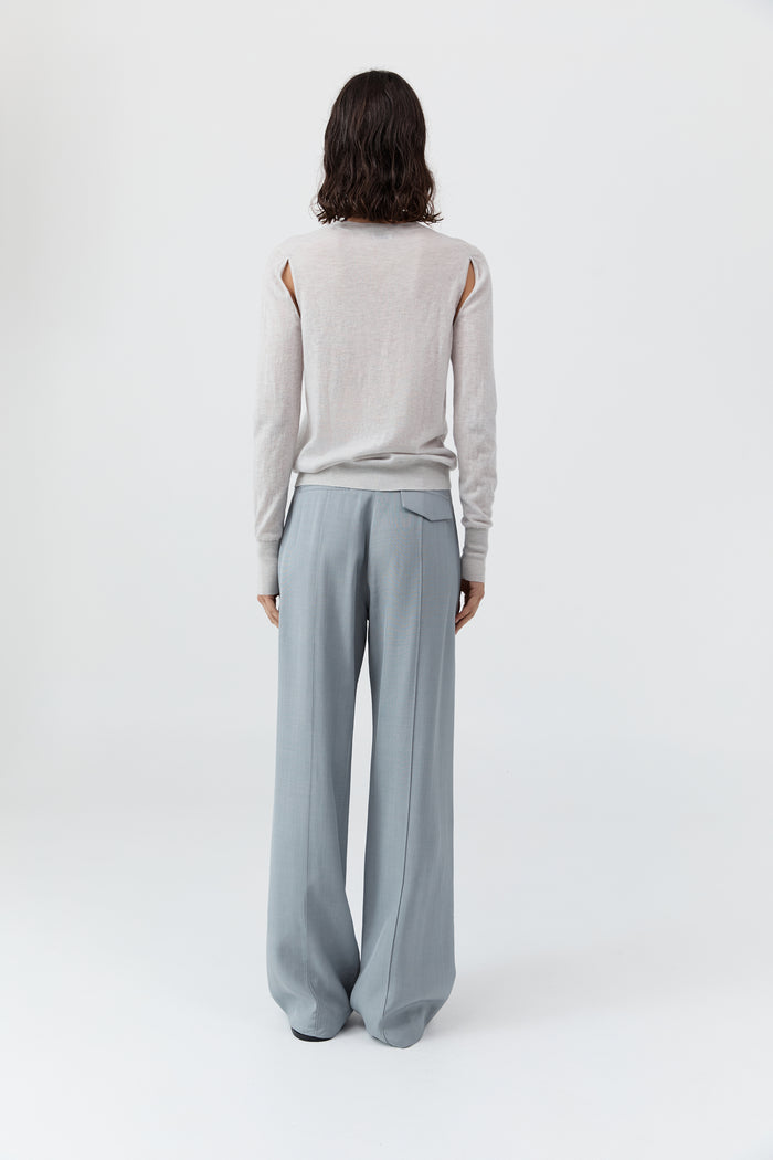 Merino Wool Slit Sleeve Sweater - Light Grey Marle