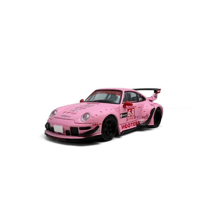 Modelmodel 1/64 RWB 993 Hooters Matte Pink 68 Diecast Alloy Car Model Porsche Collectible Toy
