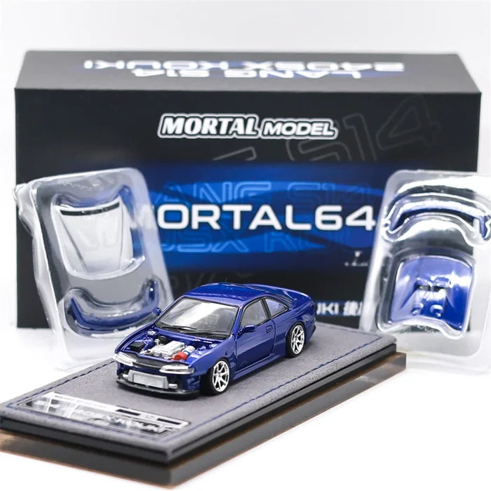 MORTAL 1:64 Silvia S14 240SE Vertex Ridge Midnight Blue / Flash Pink Diecast Model Car