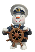 Nautical Snowman Ornament In Captain Uniform Holding The Wheel Of the Ship