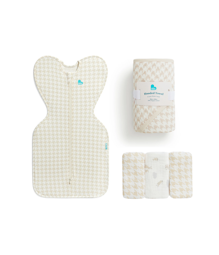 Newborn Gift Bundle 1.0 TOG | Swaddle Up, Towel, Wash Cloth | Houndstooth