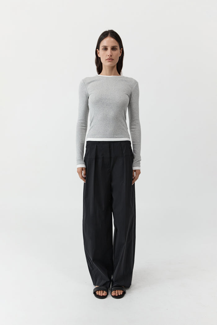 Organic Cotton Layered Long Sleeve Top - Grey Marle